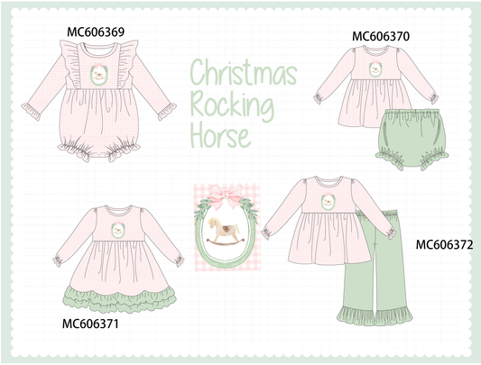 PO95 Pink christmas horse embroidery gingham collection