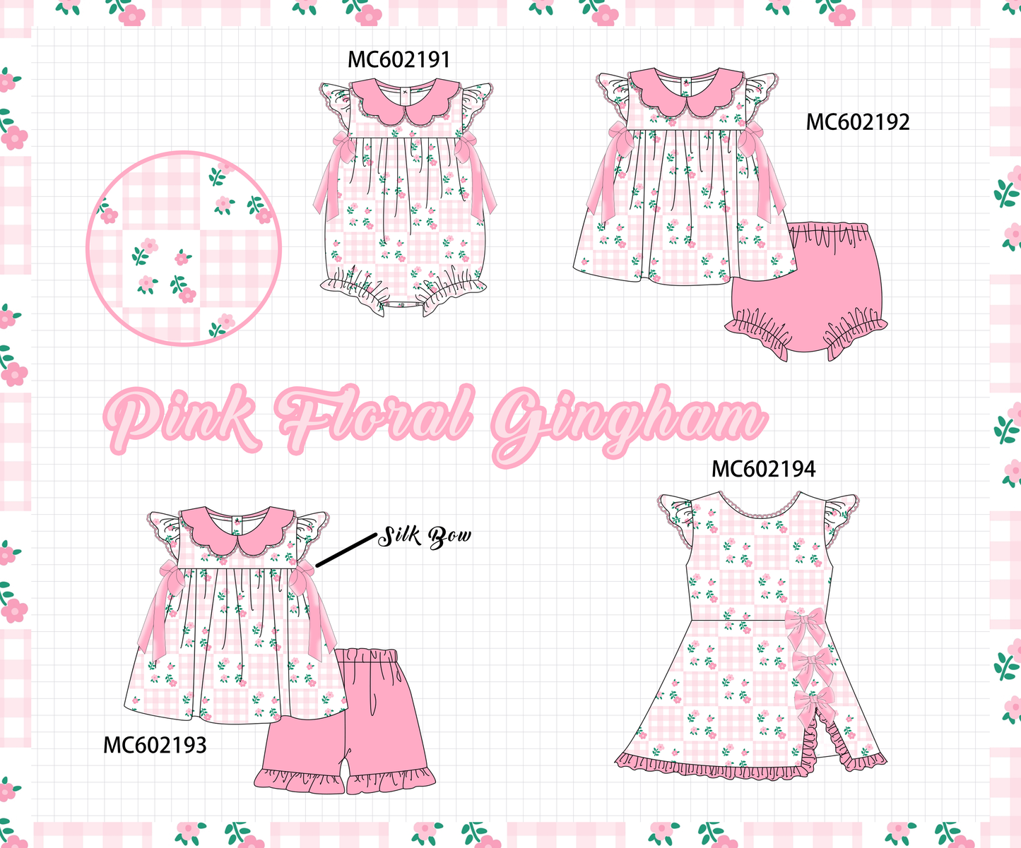 PO81 Pink floral print gingham ruffle collection