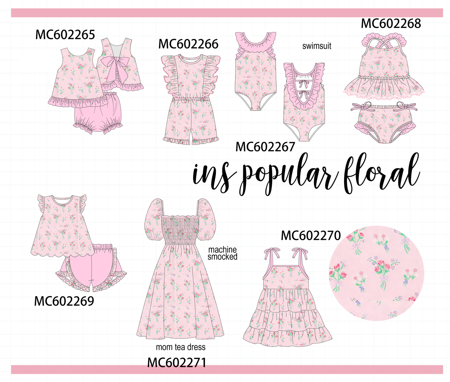 PO81 Pink floral print ruffle collection