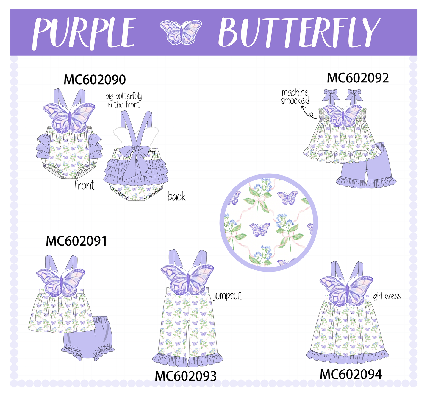 PO81 Purple floral butterfly applique collection
