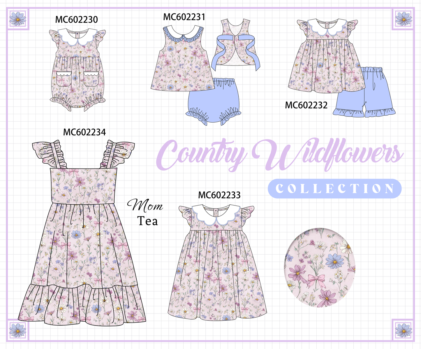 PO81 Purple garden floral print ruffle collection