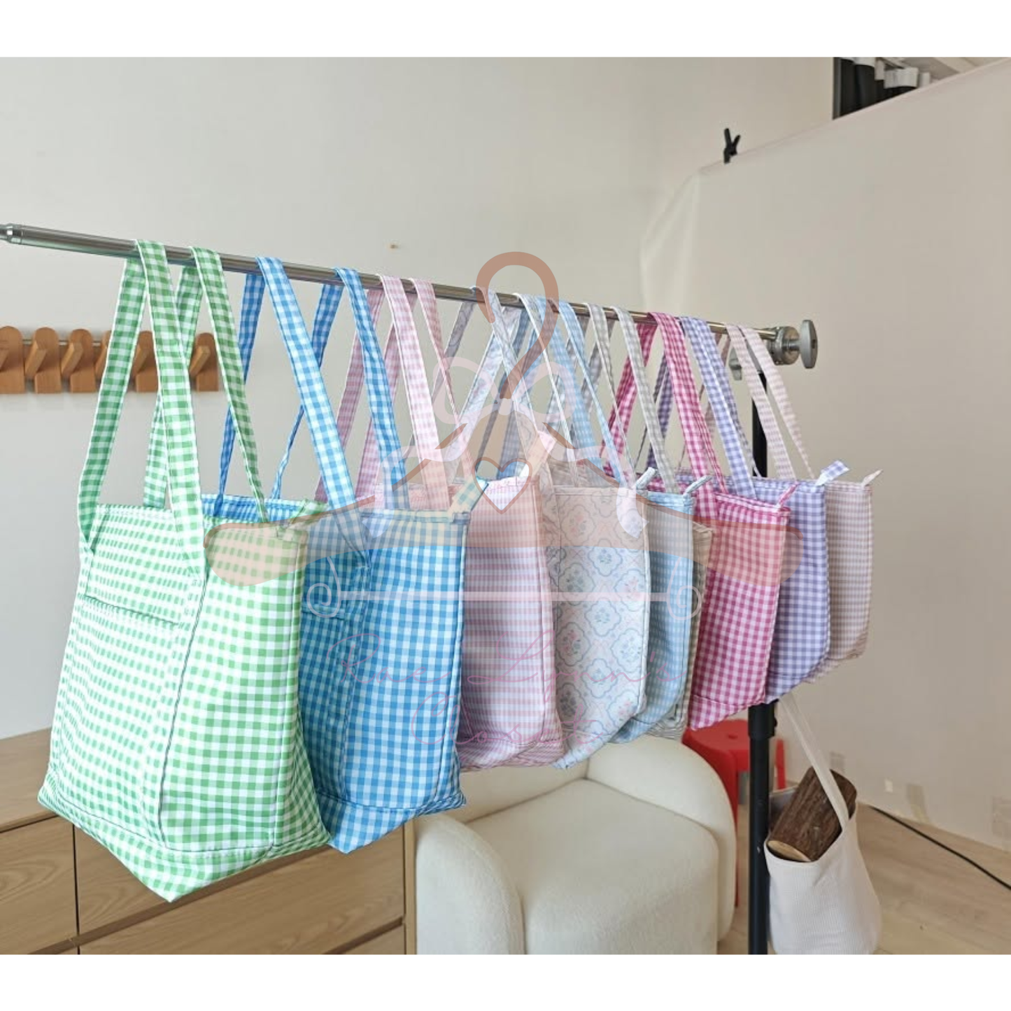 Nylon Wipeable Gingham Tote Bags