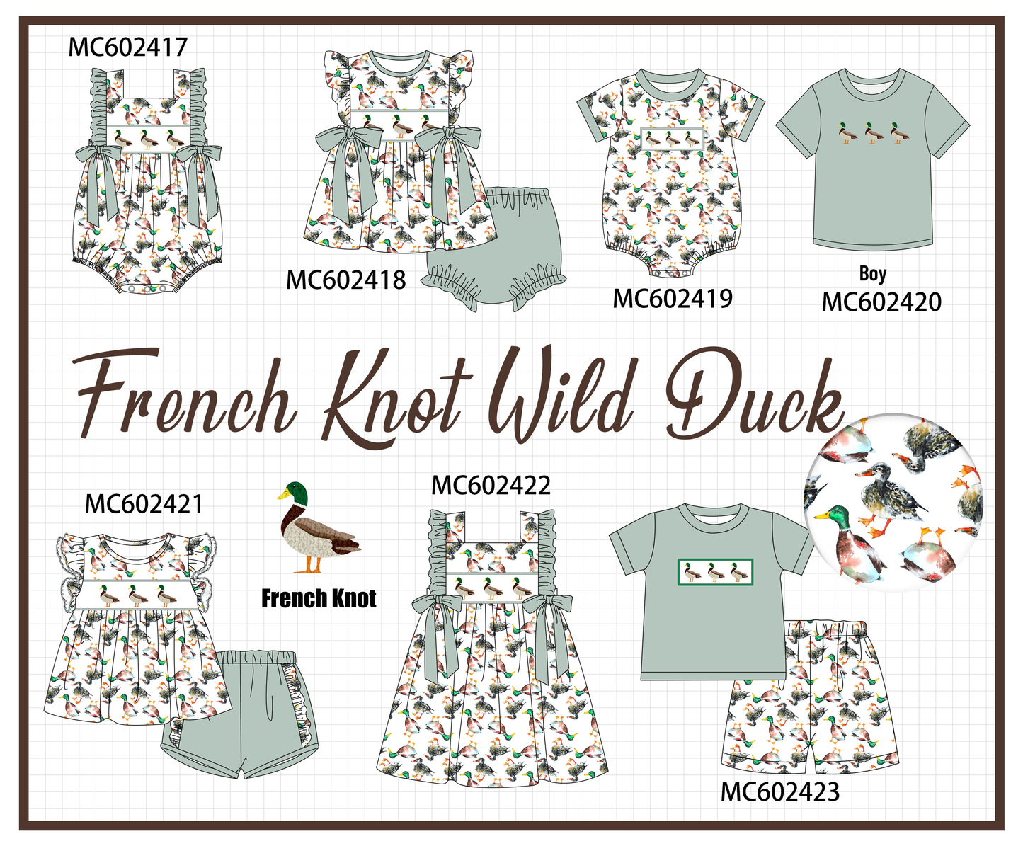 PO82 Sage duck french knot collection