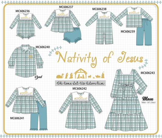 PO95 Teal nativity embroidery plaid collection