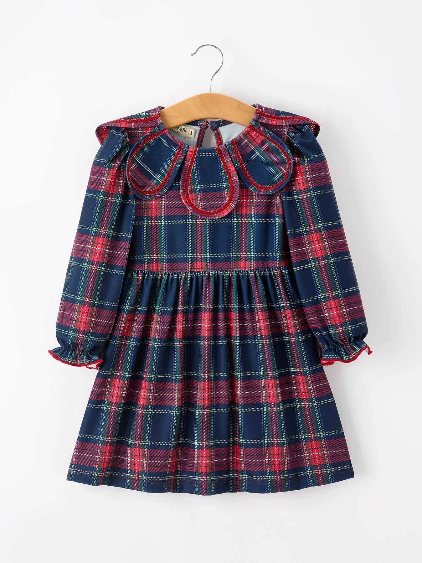 Fall Plaid Girl Dress Petal Collar